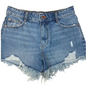 ZARA Women's Denim Shorts Size 4 Ripped Frayed Blue Cutoff‎